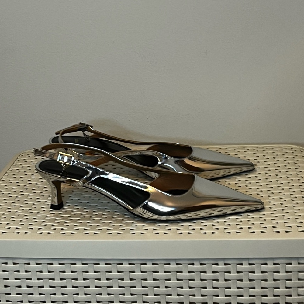 NIB Maje Fayna Slingback Silver Kitten Heels 39/9